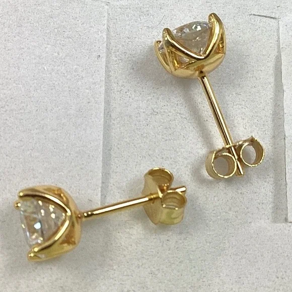 Stud Earrings Gold Tone‎ Round Cut Crystal Rhinestone Sparkly Jewelry - Picture 5 of 7